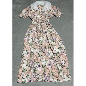 Vintage Karin Stevens Dress Womens 6 Prairie Lace Collar Floral Cottagecore 80s